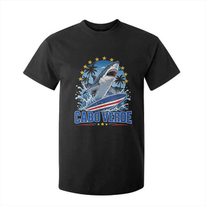 Cabo Verde Surfing Blue Shark Surfboard T Shirt For Kid Cape Verde Flag Tropical Ocean Wave