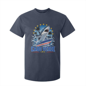 Cabo Verde Surfing Blue Shark Surfboard T Shirt For Kid Cape Verde Flag Tropical Ocean Wave
