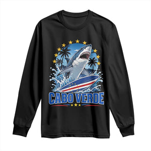 Cabo Verde Surfing Blue Shark Surfboard Long Sleeve Shirt Cape Verde Flag Tropical Ocean Wave