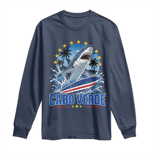 Cabo Verde Surfing Blue Shark Surfboard Long Sleeve Shirt Cape Verde Flag Tropical Ocean Wave