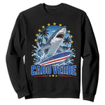 Cabo Verde Surfing Blue Shark Surfboard Sweatshirt Cape Verde Flag Tropical Ocean Wave