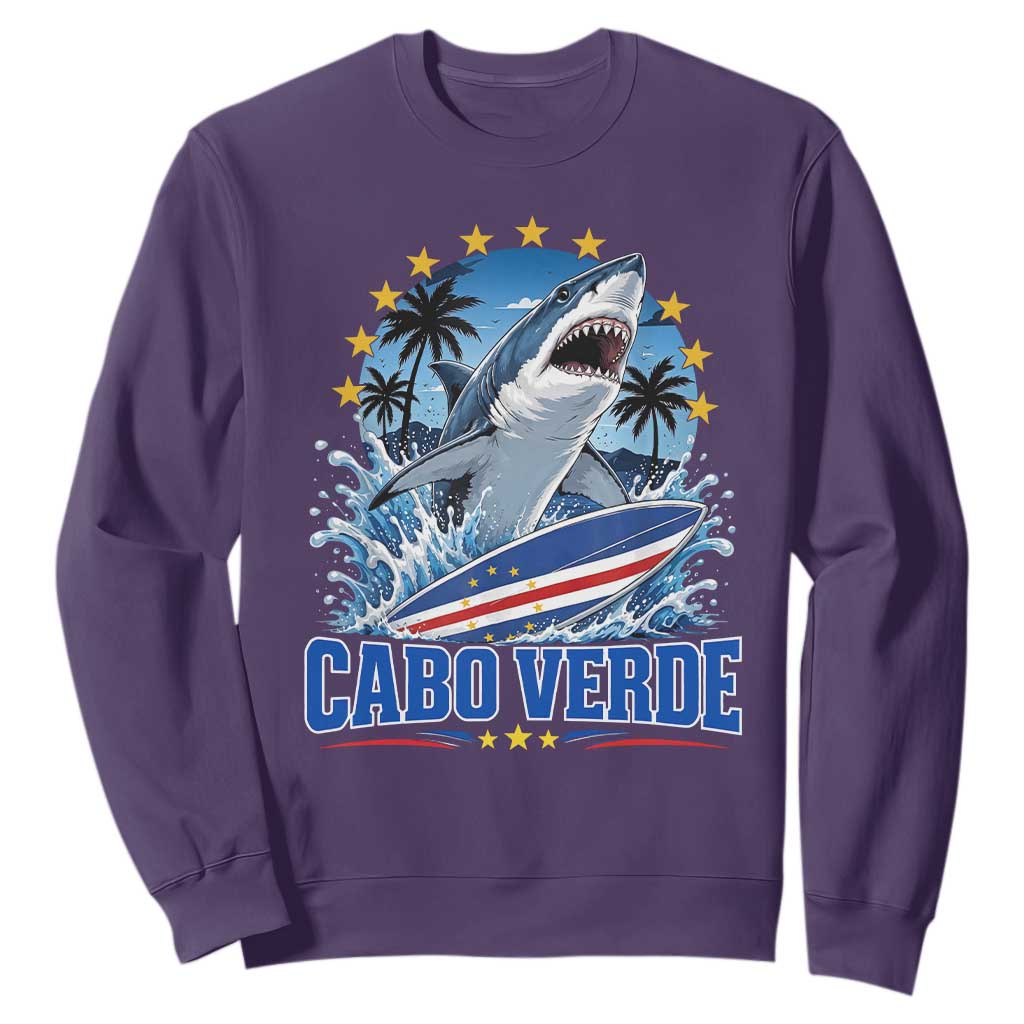 Cabo Verde Surfing Blue Shark Surfboard Sweatshirt Cape Verde Flag Tropical Ocean Wave