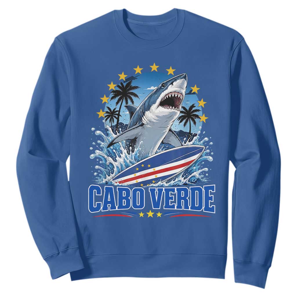 Cabo Verde Surfing Blue Shark Surfboard Sweatshirt Cape Verde Flag Tropical Ocean Wave