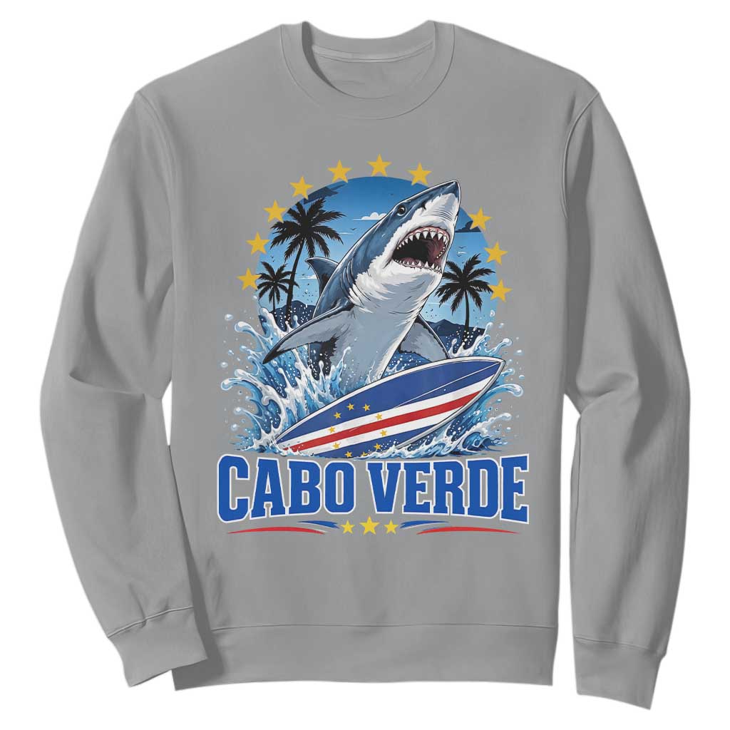 Cabo Verde Surfing Blue Shark Surfboard Sweatshirt Cape Verde Flag Tropical Ocean Wave