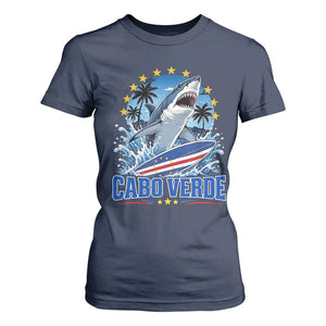Cabo Verde Surfing Blue Shark Surfboard T Shirt For Women Cape Verde Flag Tropical Ocean Wave