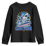 Cabo Verde Surfing Blue Shark Surfboard Youth Sweatshirt Cape Verde Flag Tropical Ocean Wave