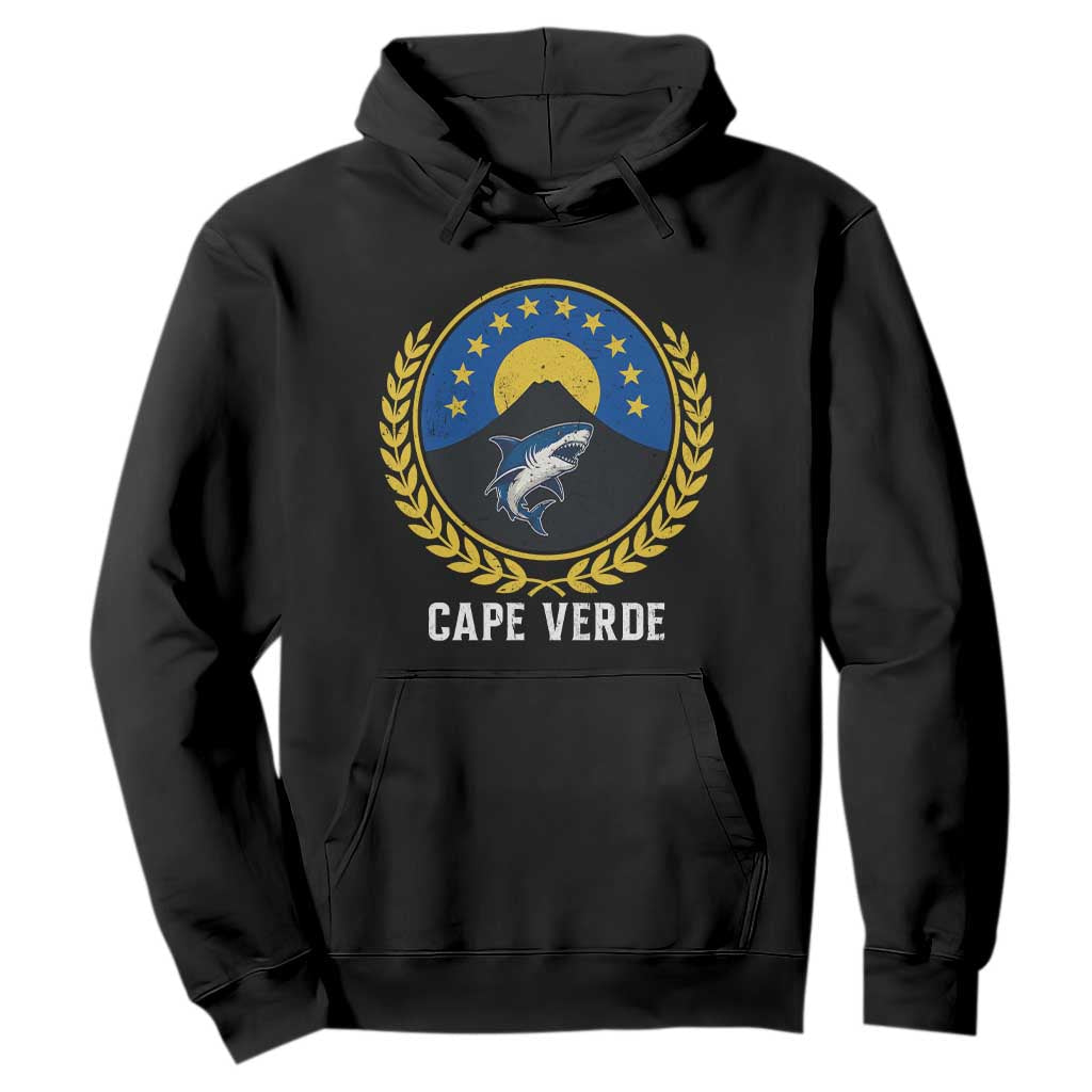Cape Verde Volcano Blue Sharks Gold Laurel Crest Graphic Hoodie Retro Cabo Verde Heritage Pride