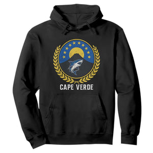 Cape Verde Volcano Blue Sharks Gold Laurel Crest Graphic Hoodie Retro Cabo Verde Heritage Pride