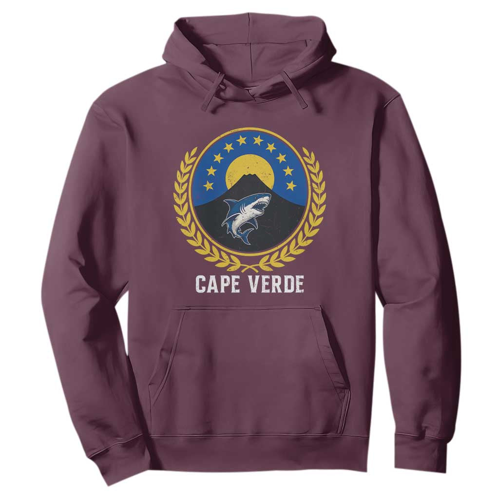 Cape Verde Volcano Blue Sharks Gold Laurel Crest Graphic Hoodie Retro Cabo Verde Heritage Pride