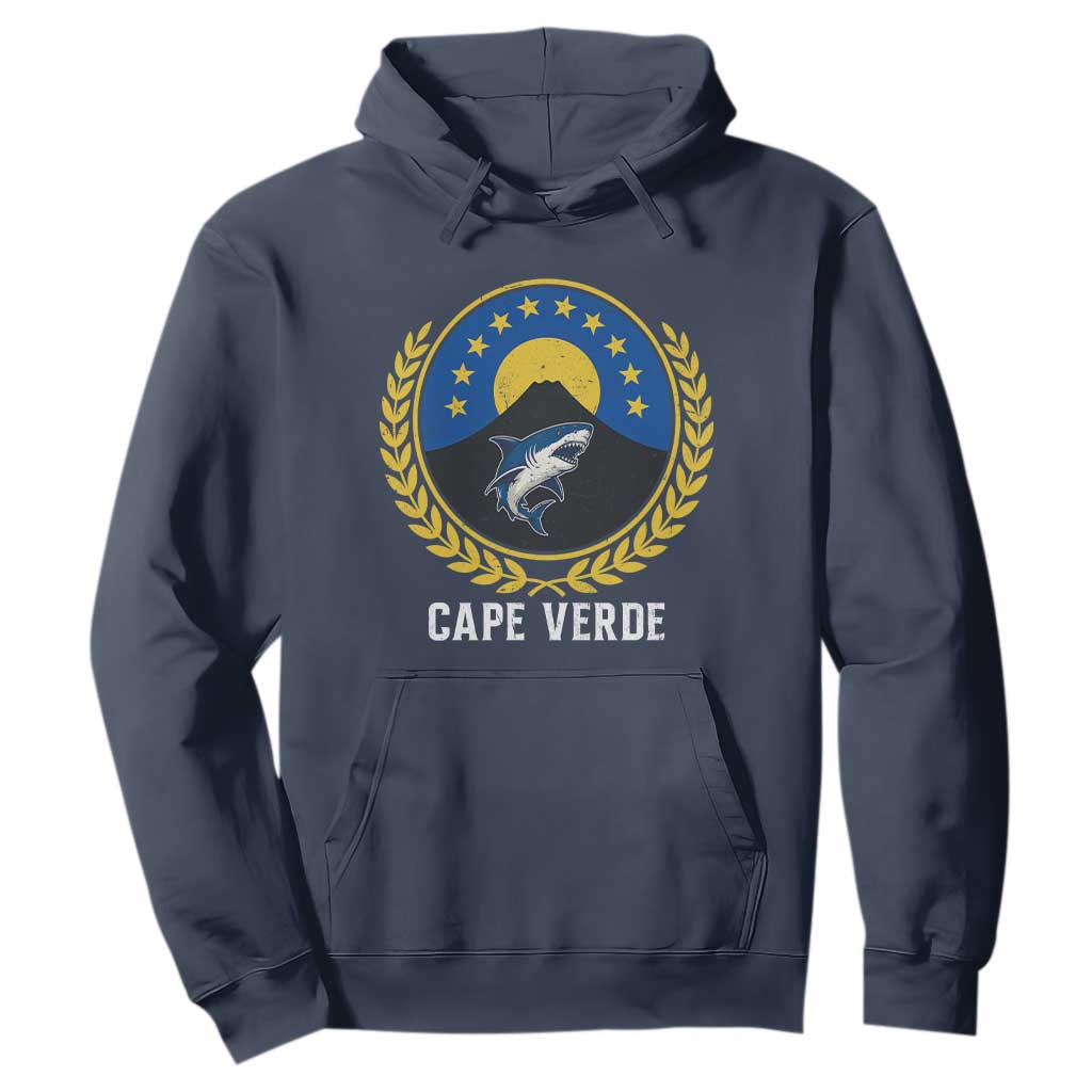 Cape Verde Volcano Blue Sharks Gold Laurel Crest Graphic Hoodie Retro Cabo Verde Heritage Pride