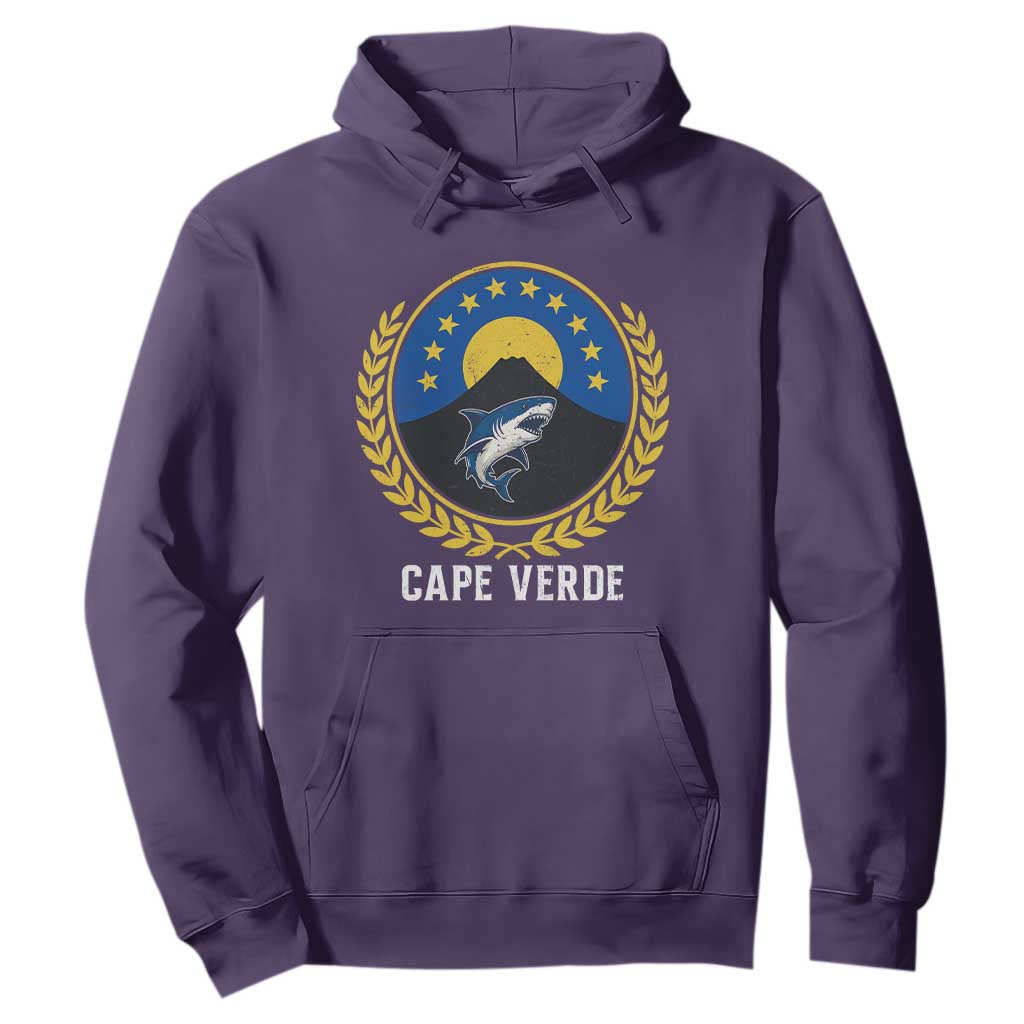 Cape Verde Volcano Blue Sharks Gold Laurel Crest Graphic Hoodie Retro Cabo Verde Heritage Pride