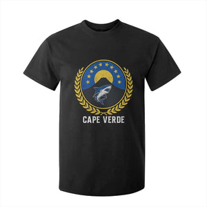 Cape Verde Volcano Blue Sharks Gold Laurel Crest Graphic T Shirt For Kid Retro Cabo Verde Heritage Pride