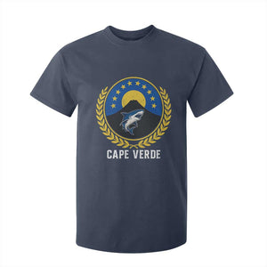 Cape Verde Volcano Blue Sharks Gold Laurel Crest Graphic T Shirt For Kid Retro Cabo Verde Heritage Pride