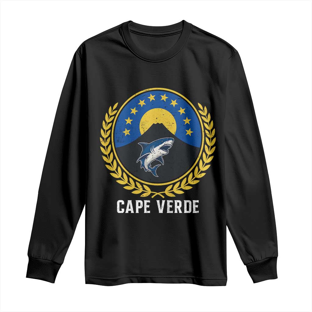Cape Verde Volcano Blue Sharks Gold Laurel Crest Graphic Long Sleeve Shirt Retro Cabo Verde Heritage Pride
