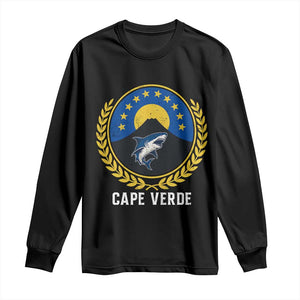 Cape Verde Volcano Blue Sharks Gold Laurel Crest Graphic Long Sleeve Shirt Retro Cabo Verde Heritage Pride