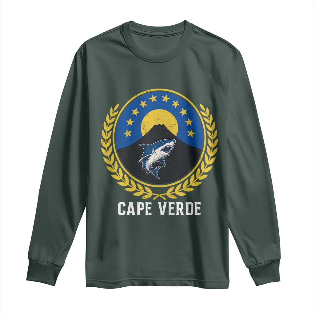 Cape Verde Volcano Blue Sharks Gold Laurel Crest Graphic Long Sleeve Shirt Retro Cabo Verde Heritage Pride
