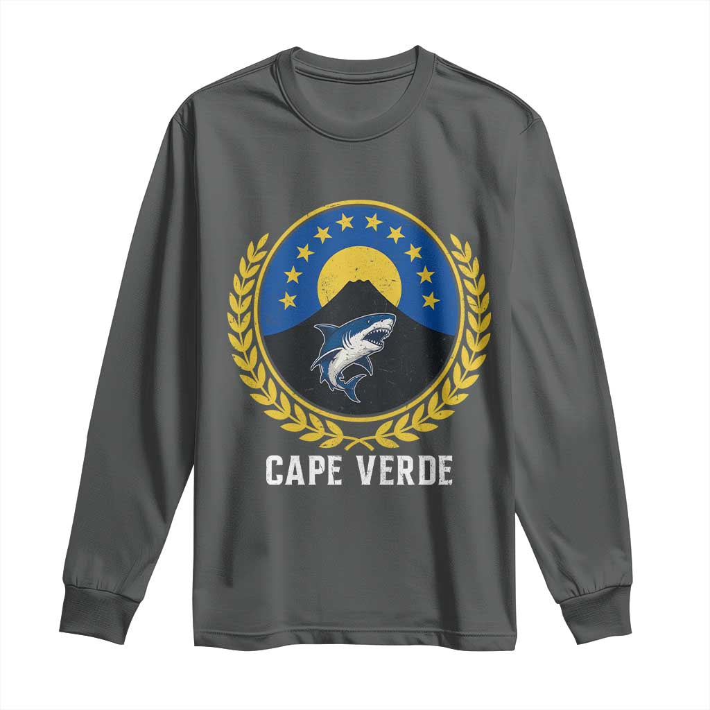 Cape Verde Volcano Blue Sharks Gold Laurel Crest Graphic Long Sleeve Shirt Retro Cabo Verde Heritage Pride