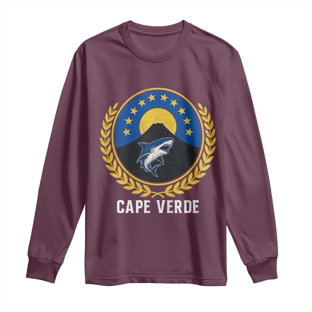 Cape Verde Volcano Blue Sharks Gold Laurel Crest Graphic Long Sleeve Shirt Retro Cabo Verde Heritage Pride