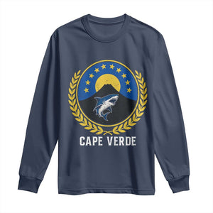 Cape Verde Volcano Blue Sharks Gold Laurel Crest Graphic Long Sleeve Shirt Retro Cabo Verde Heritage Pride