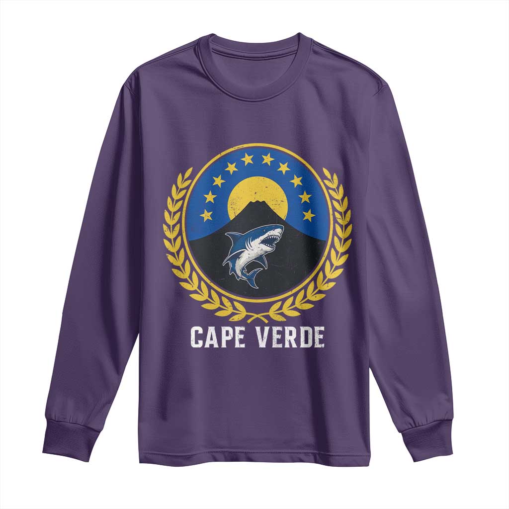 Cape Verde Volcano Blue Sharks Gold Laurel Crest Graphic Long Sleeve Shirt Retro Cabo Verde Heritage Pride