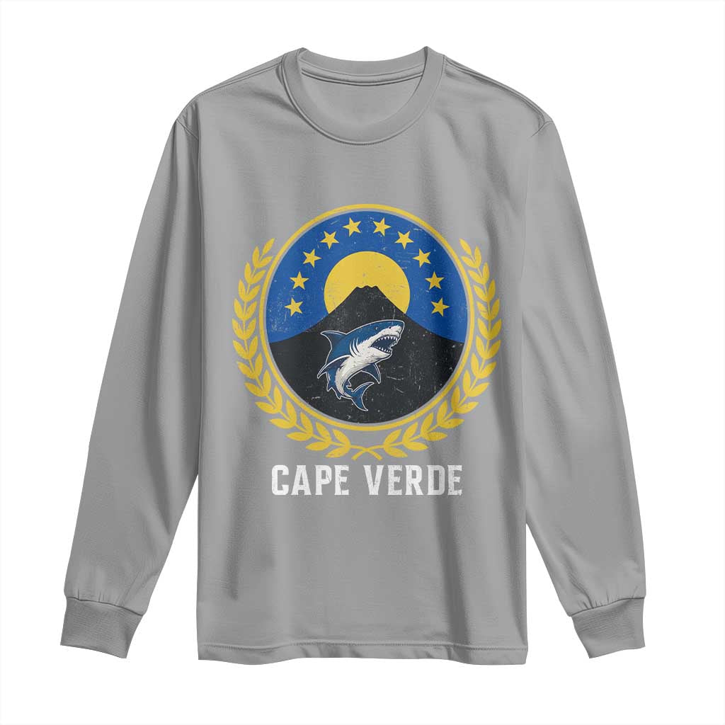 Cape Verde Volcano Blue Sharks Gold Laurel Crest Graphic Long Sleeve Shirt Retro Cabo Verde Heritage Pride