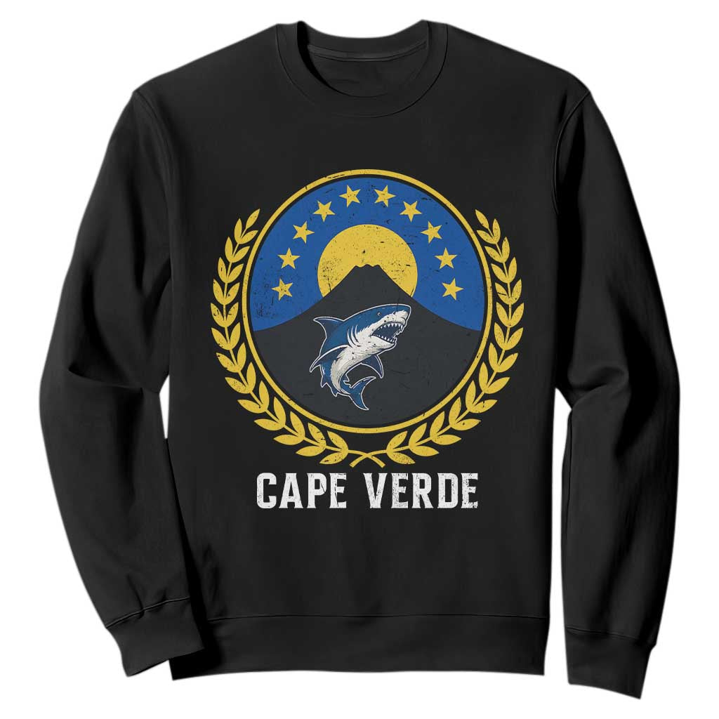 Cape Verde Volcano Blue Sharks Gold Laurel Crest Graphic Sweatshirt Retro Cabo Verde Heritage Pride