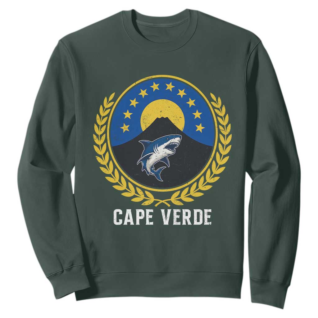 Cape Verde Volcano Blue Sharks Gold Laurel Crest Graphic Sweatshirt Retro Cabo Verde Heritage Pride