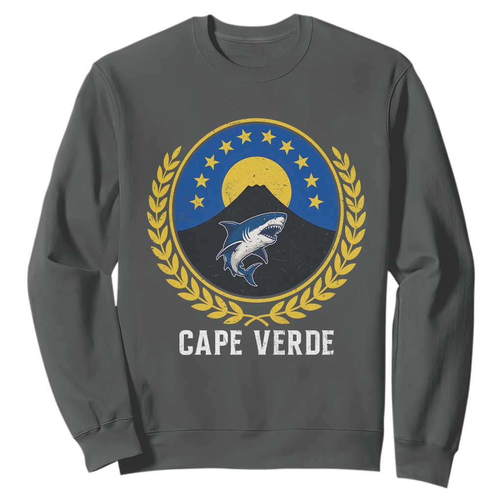 Cape Verde Volcano Blue Sharks Gold Laurel Crest Graphic Sweatshirt Retro Cabo Verde Heritage Pride