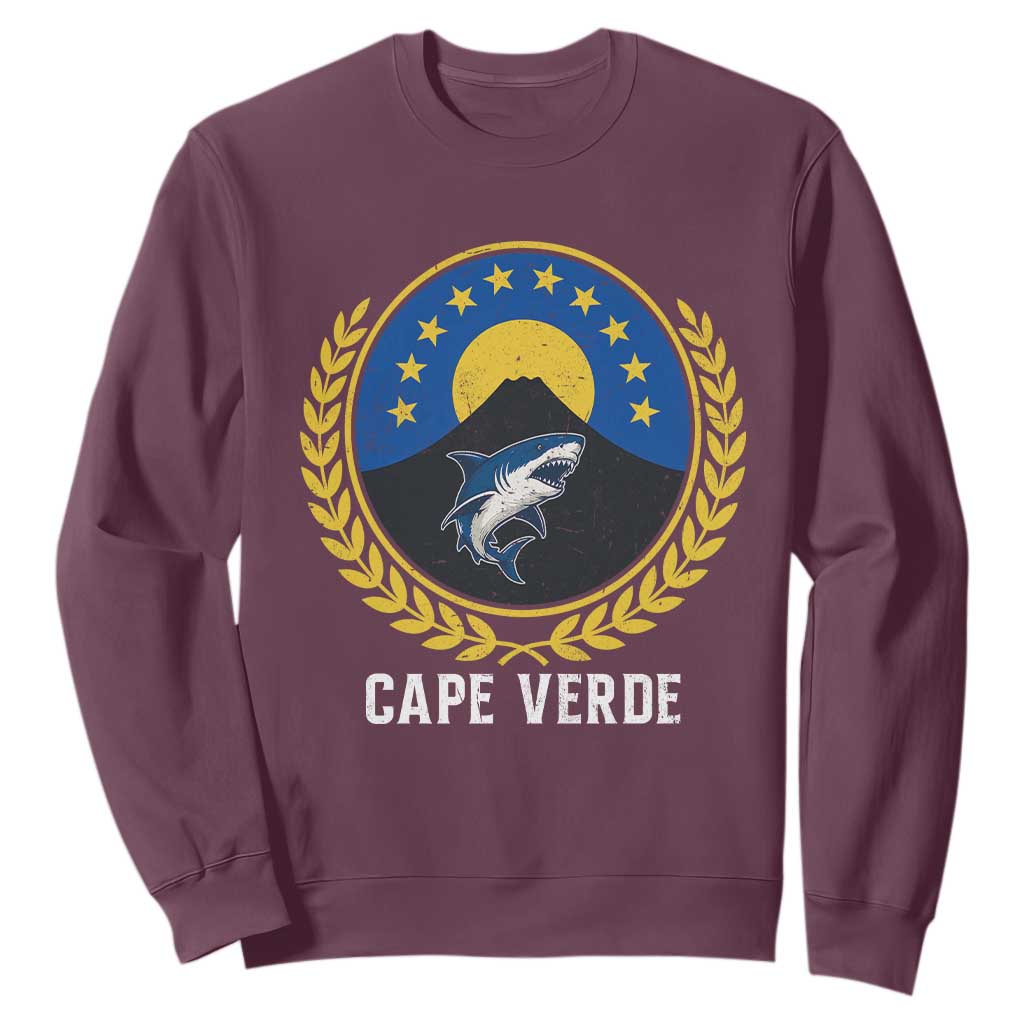 Cape Verde Volcano Blue Sharks Gold Laurel Crest Graphic Sweatshirt Retro Cabo Verde Heritage Pride