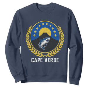 Cape Verde Volcano Blue Sharks Gold Laurel Crest Graphic Sweatshirt Retro Cabo Verde Heritage Pride