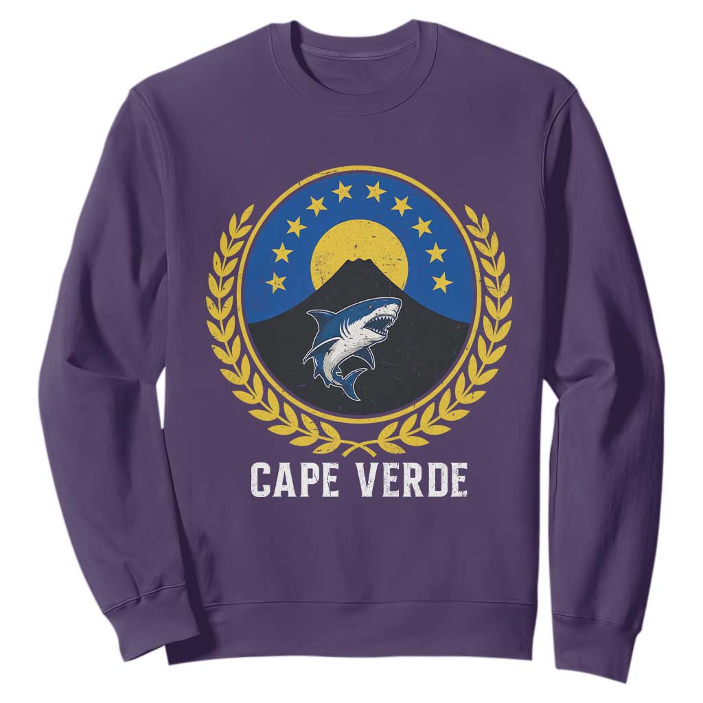 Cape Verde Volcano Blue Sharks Gold Laurel Crest Graphic Sweatshirt Retro Cabo Verde Heritage Pride