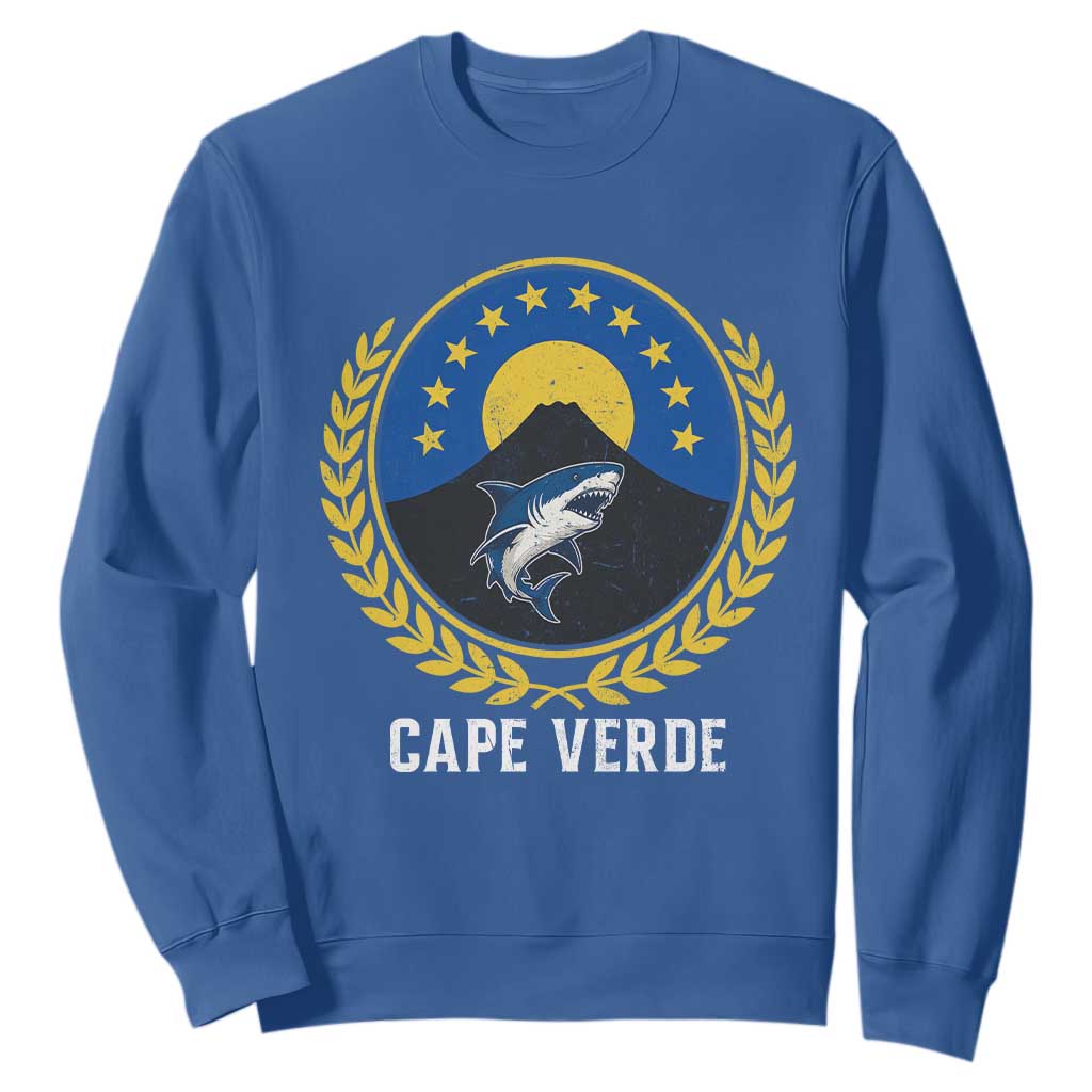 Cape Verde Volcano Blue Sharks Gold Laurel Crest Graphic Sweatshirt Retro Cabo Verde Heritage Pride