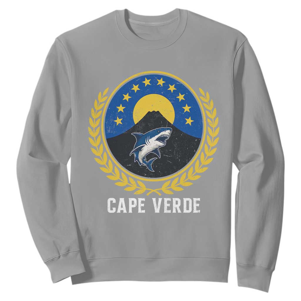 Cape Verde Volcano Blue Sharks Gold Laurel Crest Graphic Sweatshirt Retro Cabo Verde Heritage Pride