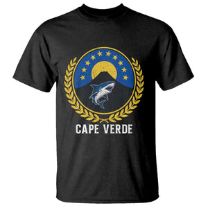 Cape Verde Volcano Blue Sharks Gold Laurel Crest Graphic T Shirt Retro Cabo Verde Heritage Pride