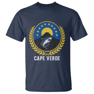 Cape Verde Volcano Blue Sharks Gold Laurel Crest Graphic T Shirt Retro Cabo Verde Heritage Pride