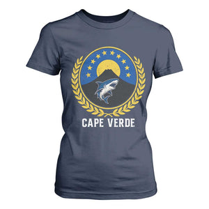 Cape Verde Volcano Blue Sharks Gold Laurel Crest Graphic T Shirt For Women Retro Cabo Verde Heritage Pride