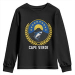 Cape Verde Volcano Blue Sharks Gold Laurel Crest Graphic Youth Sweatshirt Retro Cabo Verde Heritage Pride