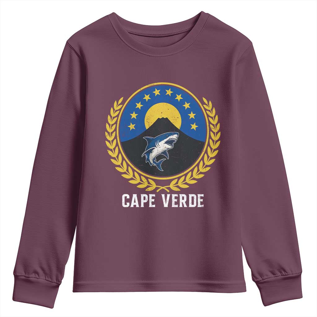 Cape Verde Volcano Blue Sharks Gold Laurel Crest Graphic Youth Sweatshirt Retro Cabo Verde Heritage Pride