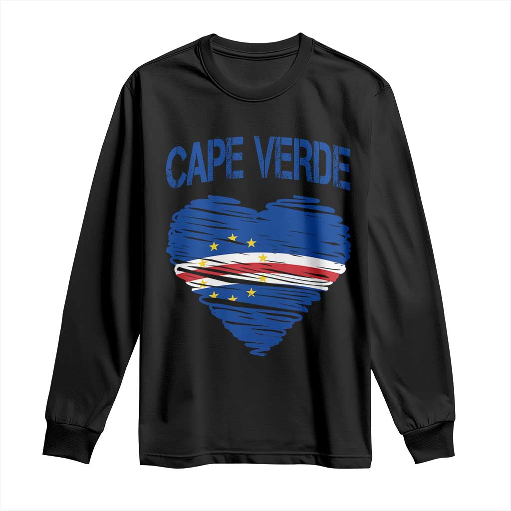 Cape Verde Scribble Flag Heart National Pride Long Sleeve Shirt Cabo Verde Love