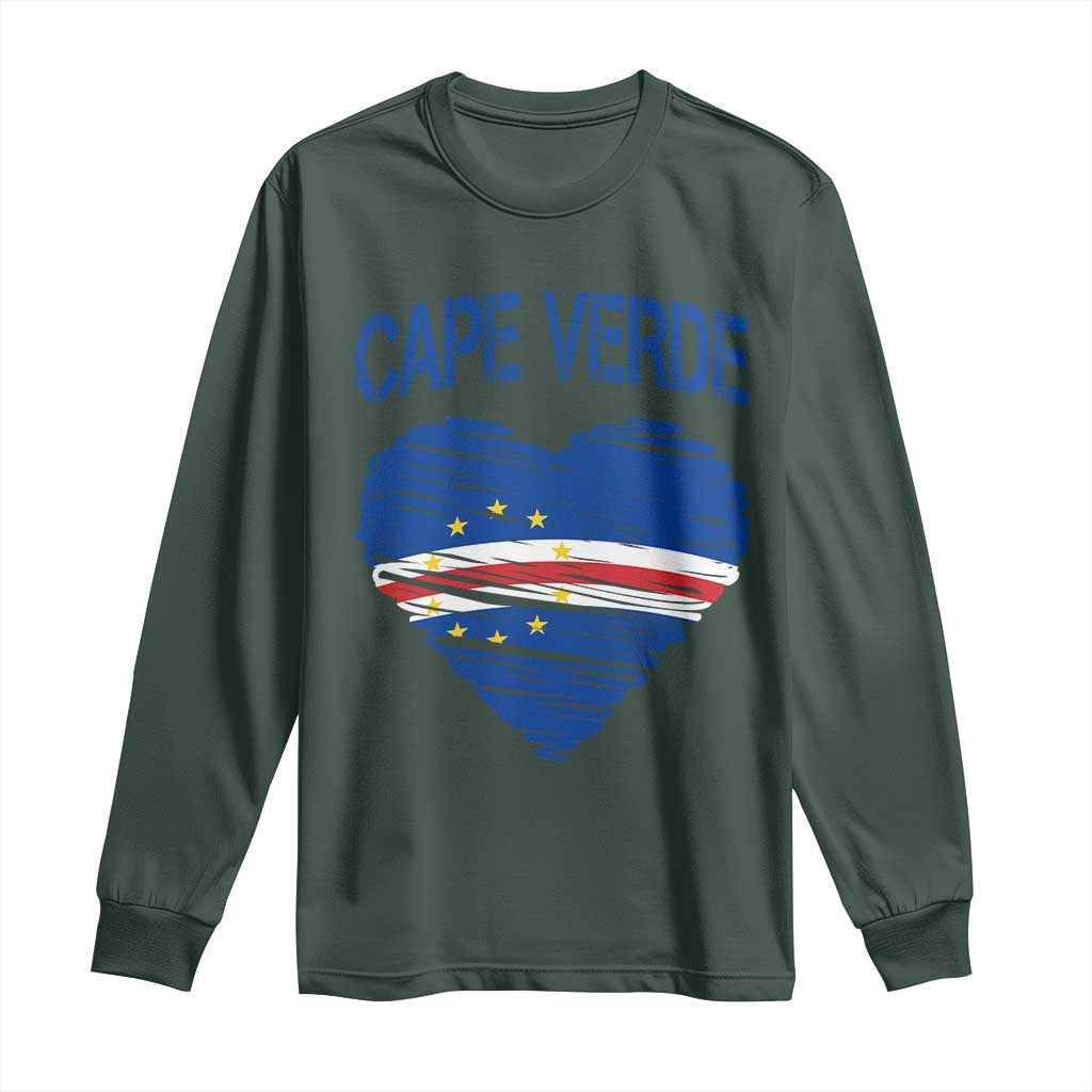Cape Verde Scribble Flag Heart National Pride Long Sleeve Shirt Cabo Verde Love