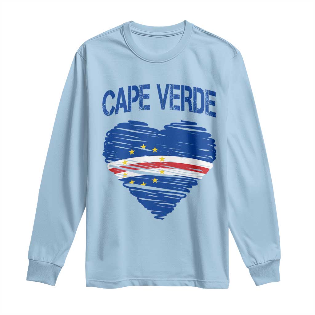 Cape Verde Scribble Flag Heart National Pride Long Sleeve Shirt Cabo Verde Love