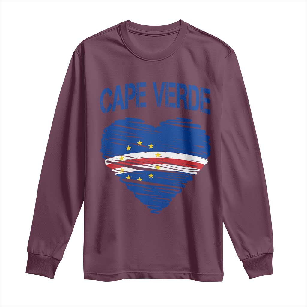 Cape Verde Scribble Flag Heart National Pride Long Sleeve Shirt Cabo Verde Love