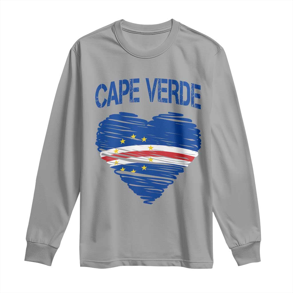 Cape Verde Scribble Flag Heart National Pride Long Sleeve Shirt Cabo Verde Love