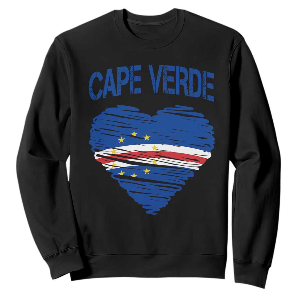 Cape Verde Scribble Flag Heart National Pride Sweatshirt Cabo Verde Love