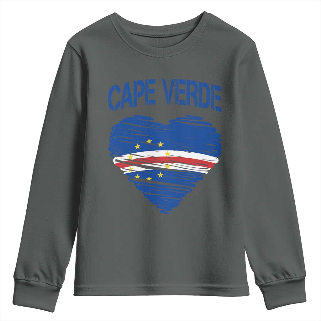 Cape Verde Scribble Flag Heart National Pride Youth Sweatshirt Cabo Verde Love