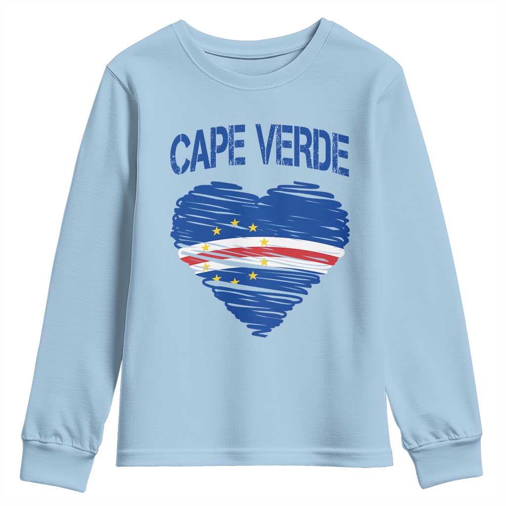 Cape Verde Scribble Flag Heart National Pride Youth Sweatshirt Cabo Verde Love