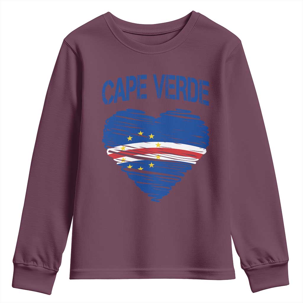 Cape Verde Scribble Flag Heart National Pride Youth Sweatshirt Cabo Verde Love