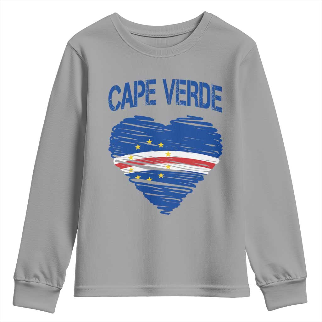Cape Verde Scribble Flag Heart National Pride Youth Sweatshirt Cabo Verde Love