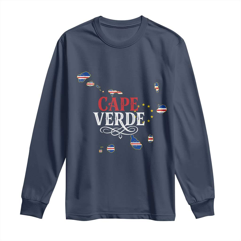Cabo Verde Islands Flag Map Long Sleeve Shirt Cape Verde Vintage Pride