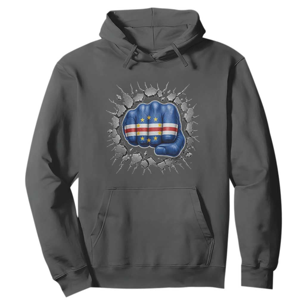 Cape Verde Flag Fist Power Stone Wall Break Graphic Hoodie Cabo Verde Strong Roots National Pride
